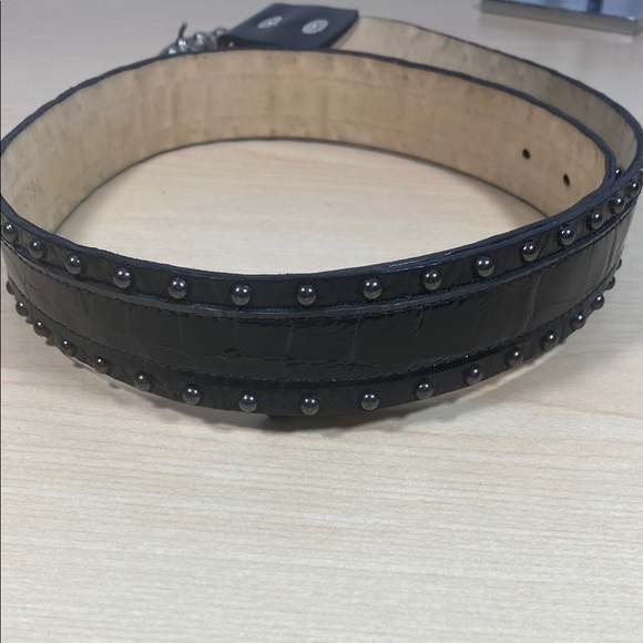 Cache Black Leather Studded Belt with Rhinestone Buckle - Picture 6 of 7